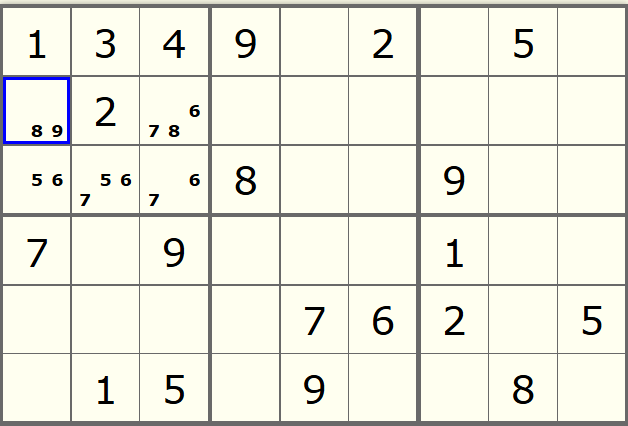 Sudoku grid of a hidden single