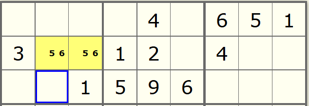Sudoku grid showing a grid where two cells are marked as needing to have the same pair