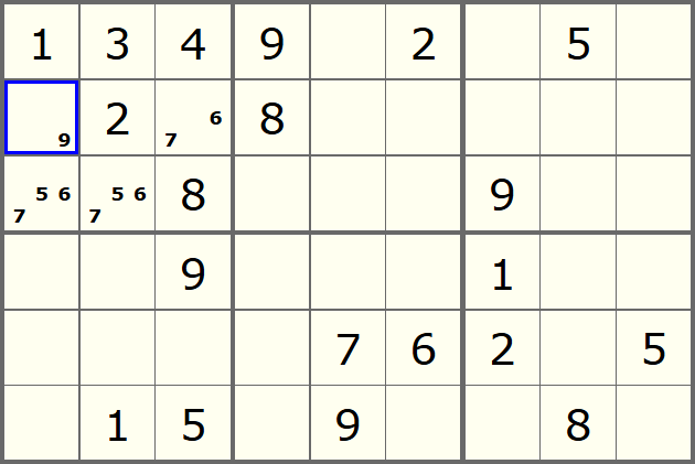 Sudoku grid showing a Naked Single
